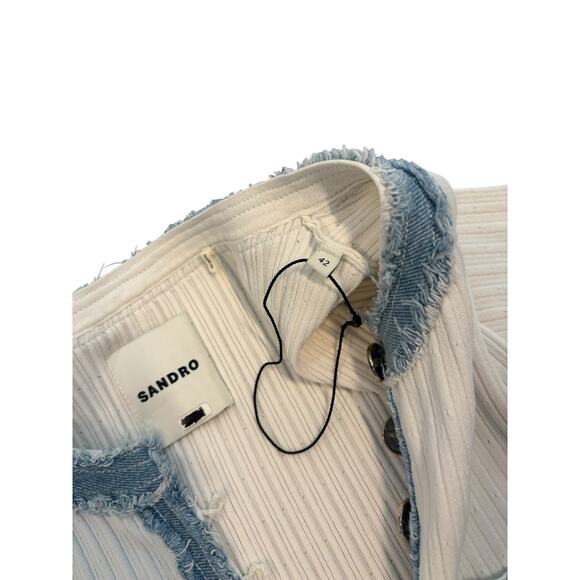 SANDRO ALECIA KNIT AND DENIM MIDI DRESS RIBBED NWOT- SIZE EU- 42/US-MEDIUM - Picture 5 of 14